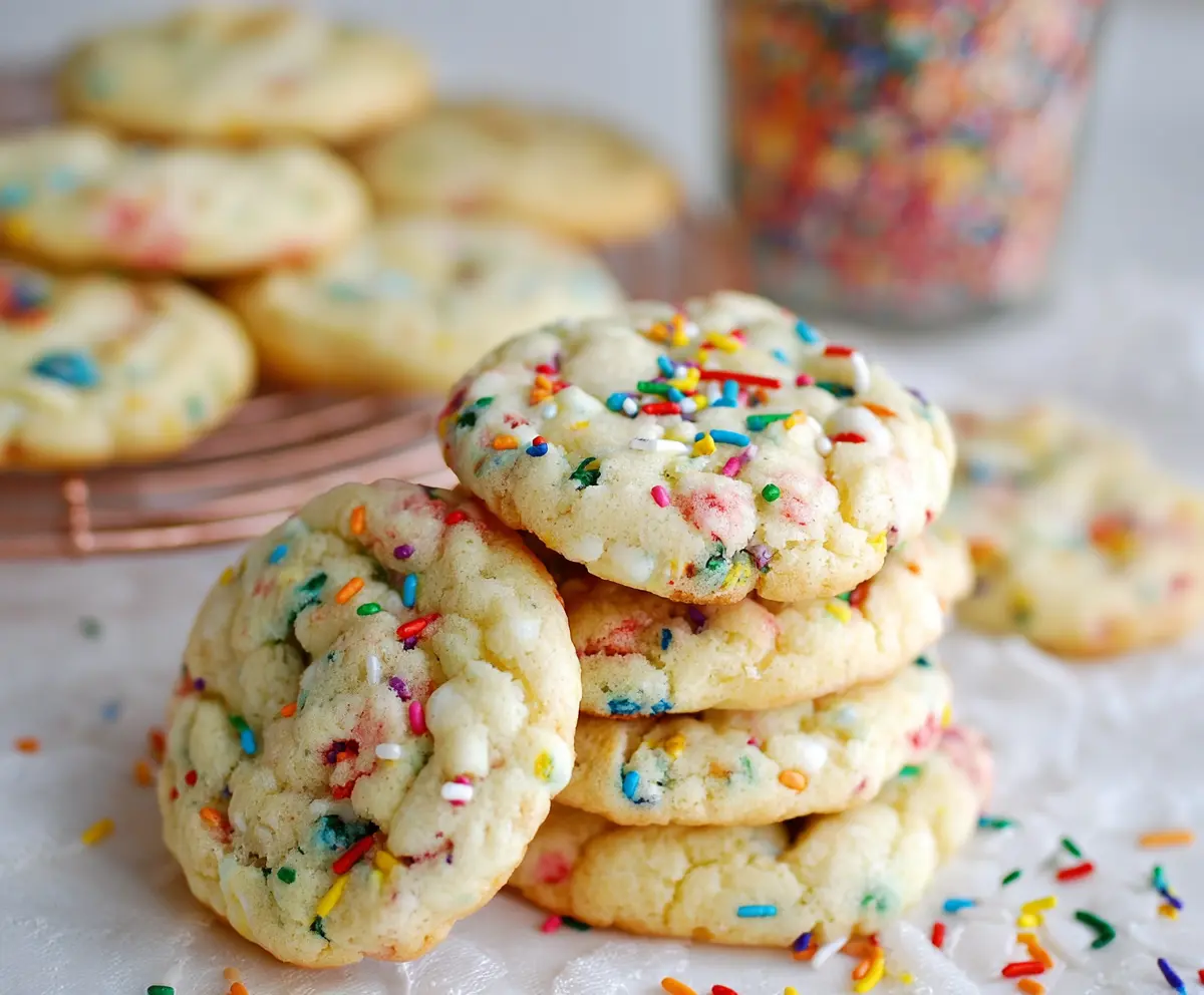 Delicious homemade cake mix cookies with chocolate chips on a baking sheet.