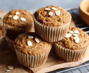 Delicious healthy banana oatmeal muffins served on a plate, perfect for a nutritious breakfast or snack.