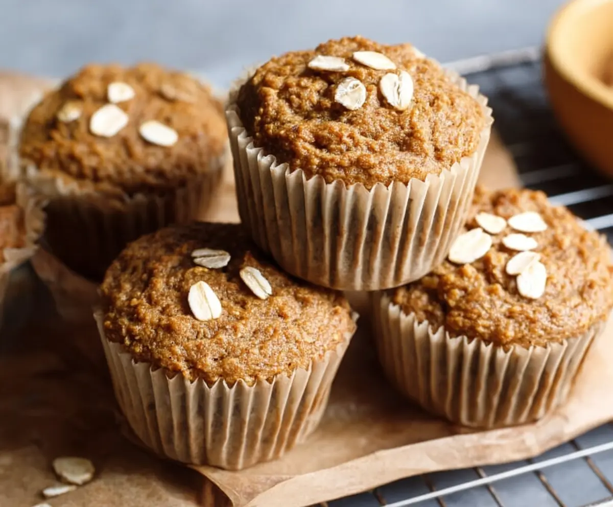 Delicious healthy banana oatmeal muffins served on a plate, perfect for a nutritious breakfast or snack.