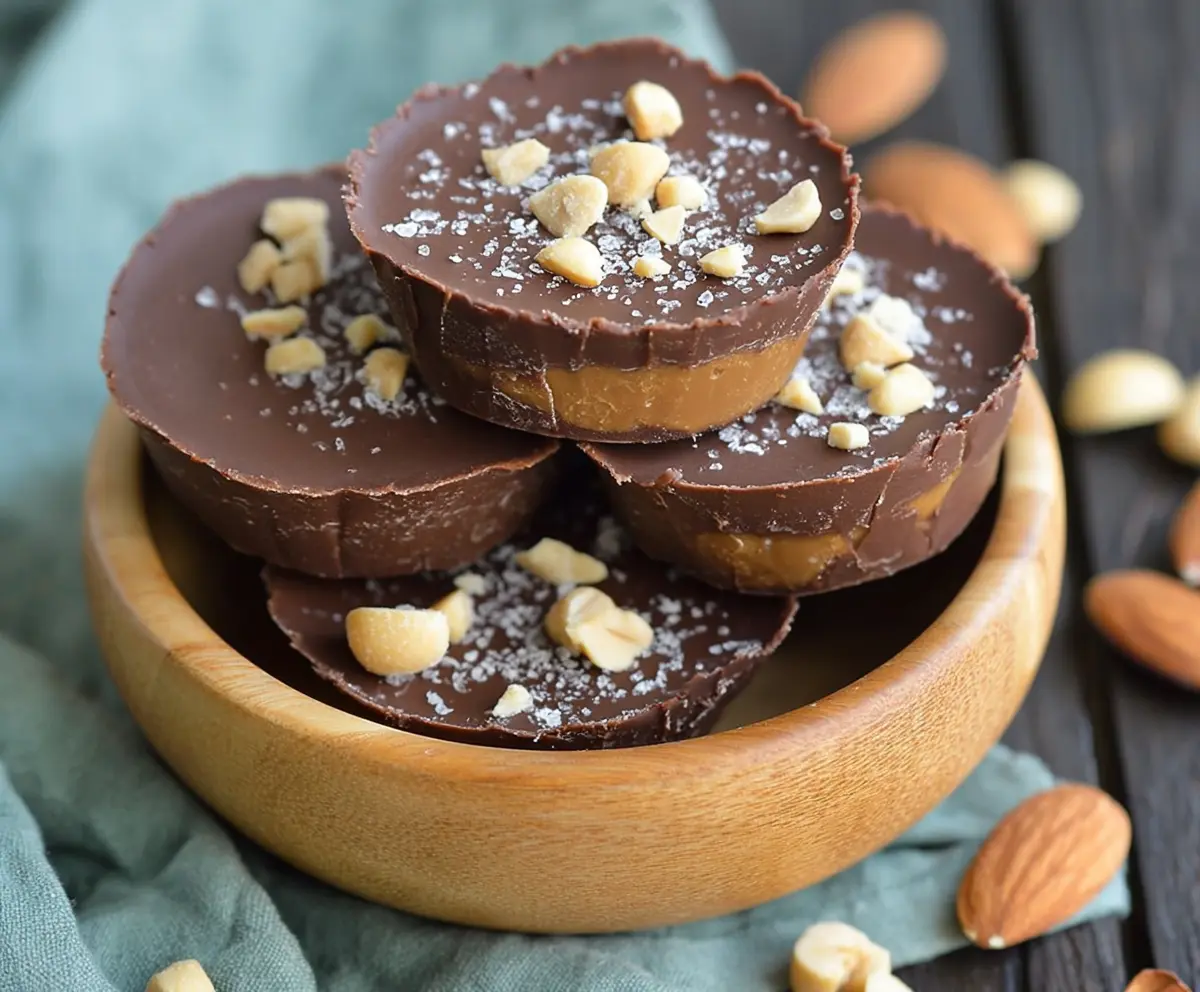 Creamy keto peanut butter chocolate fat bombs on a white plate, low-carb dessert for keto diet lovers.