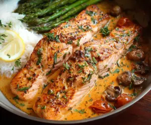 Delicious Marry Me Salmon recipe featuring perfectly cooked salmon with a flavorful marinade.