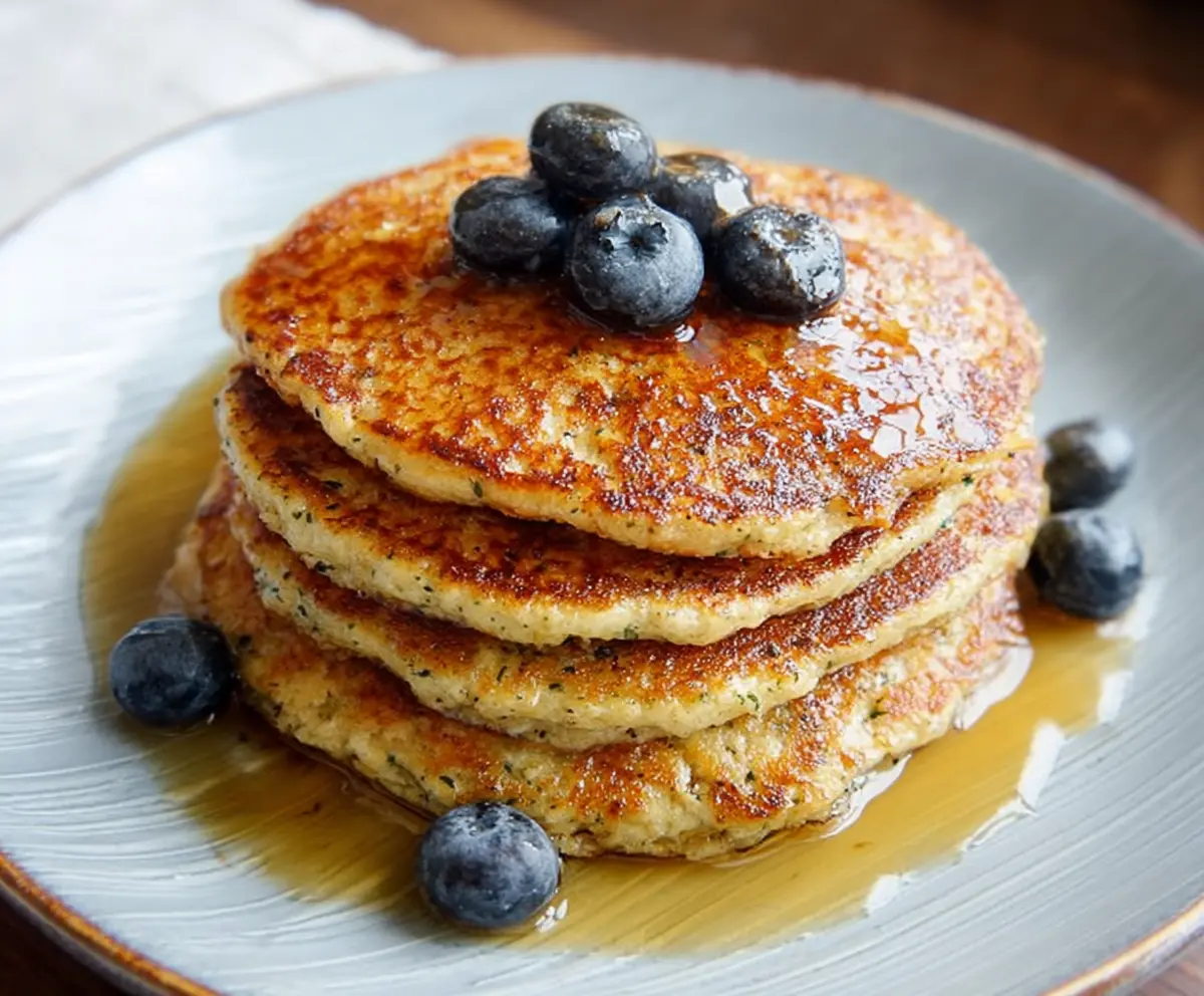 Delicious homemade oatmeal pancakes without banana served on a plate, perfect for a healthy breakfast.