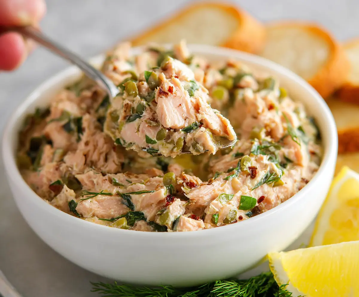 Quick and healthy canned salmon recipe served on a plate with fresh vegetables.