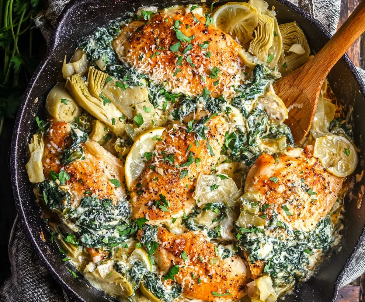 Low Carb Spinach Artichoke Chicken Skillet
