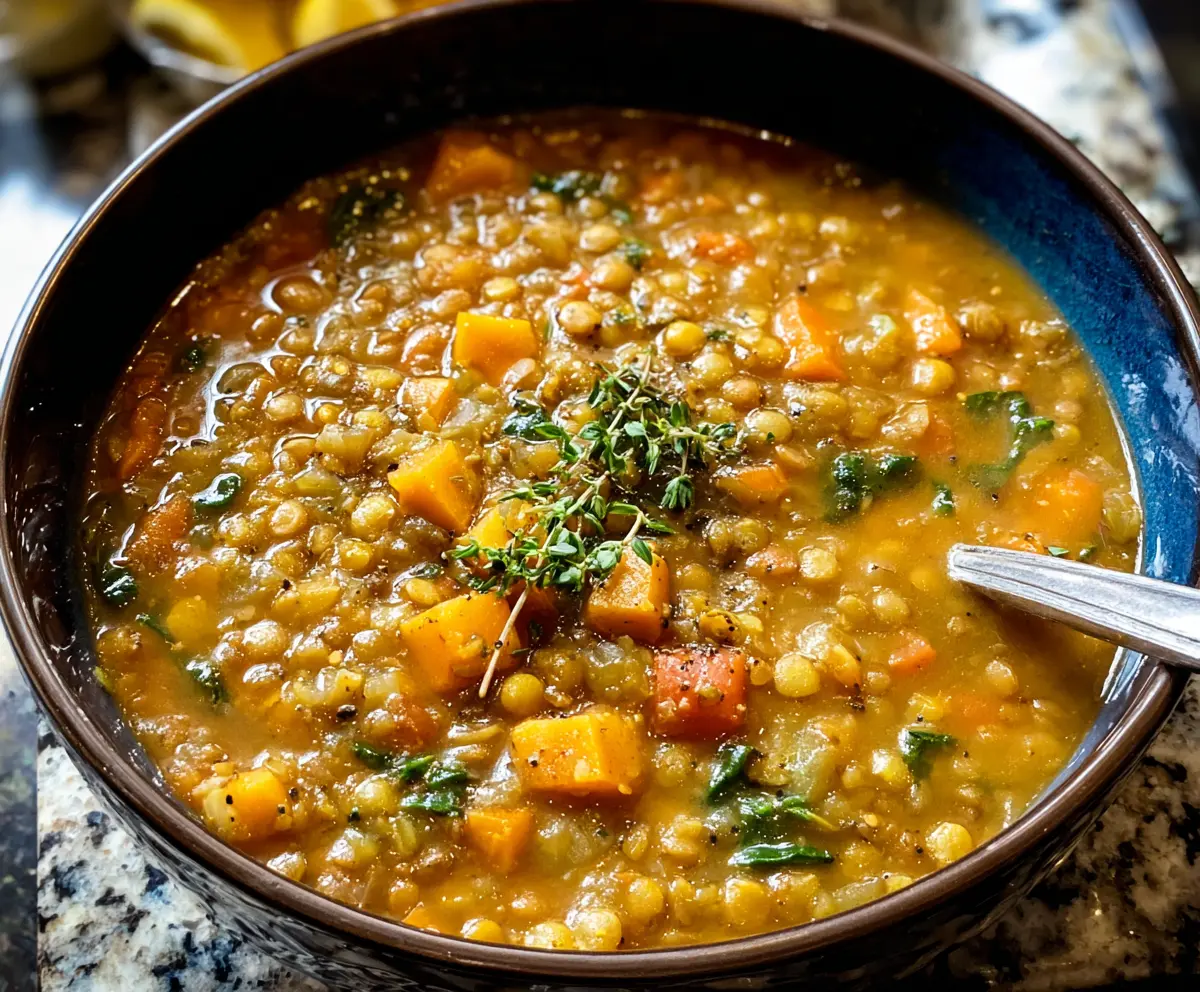 Hearty and nutritious warm lentil soup served in a bowl, perfect for cozy meals.