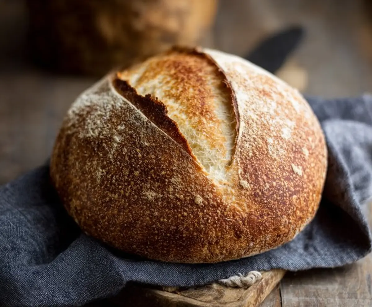 Crusty homemade sourdough bread fresh from the oven, perfect for savory sandwiches and breakfasts