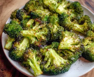 Delicious roasted broccoli florets with seasoning on a baking sheet, perfect for a healthy side dish.