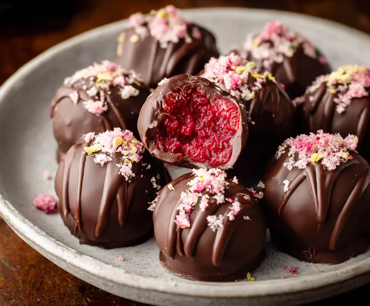 Delicious Chocolate Raspberry Truffles, perfect Valentine's Day desserts with rich chocolate and fresh raspberries.