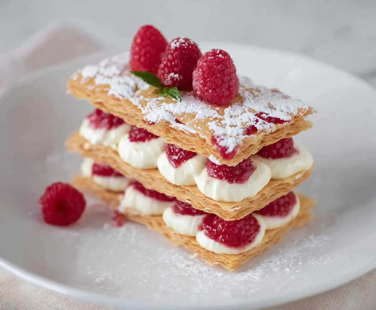 Delicious Raspberry Cream Napoleons with fresh berries and creamy layers, perfect for a romantic Valentine's Day dessert.